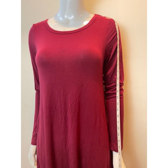 HIM ONE Womens Shift Mini Dress Long Sleeve Round Neck Maroon Size Medium - Picture 4 of 8